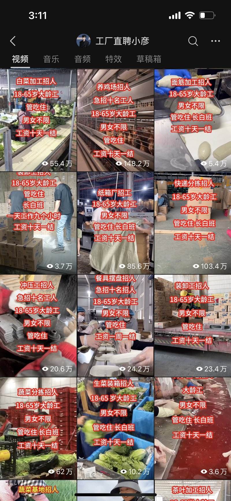 快手账号作品数据截图